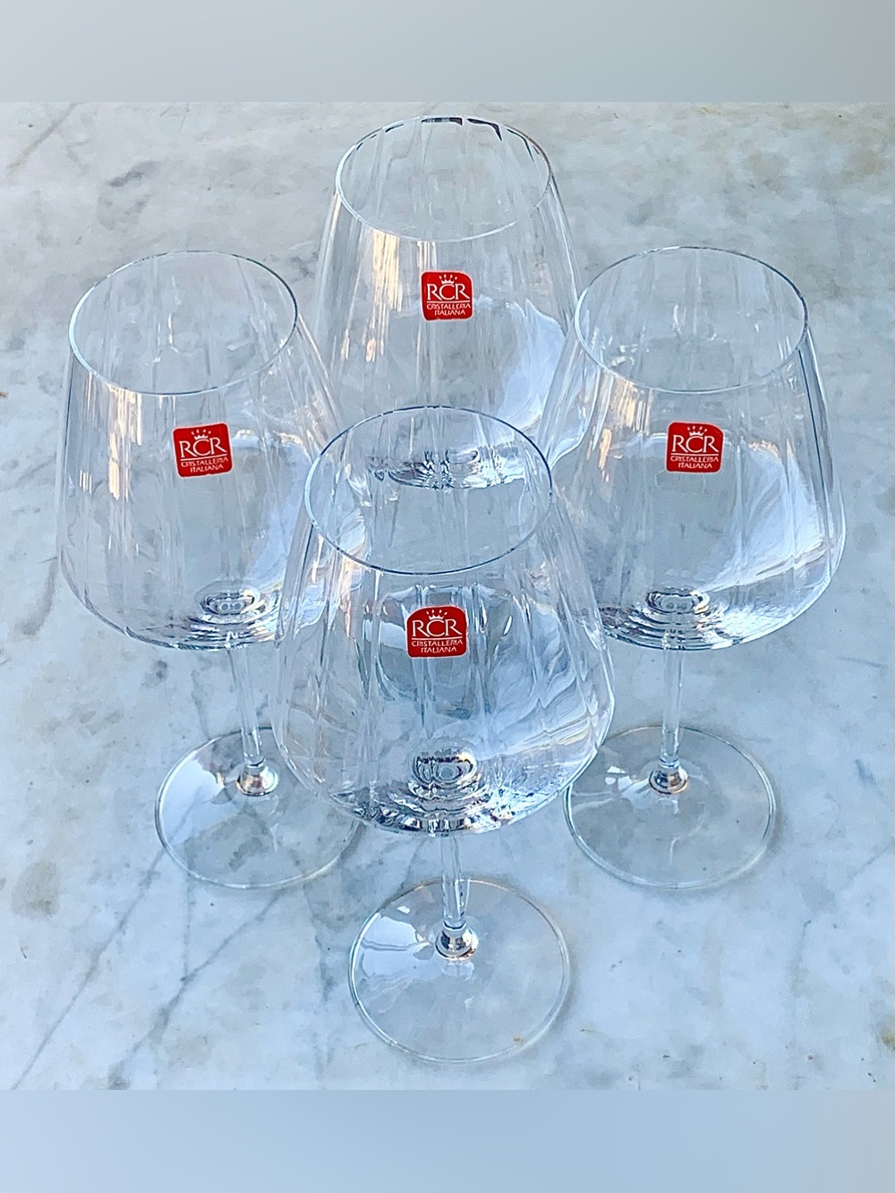RCR CRISTALLERIA ITAILIANA ARIA OPTICAL Crystal RED Wine Glass Set 4 26oz NEW